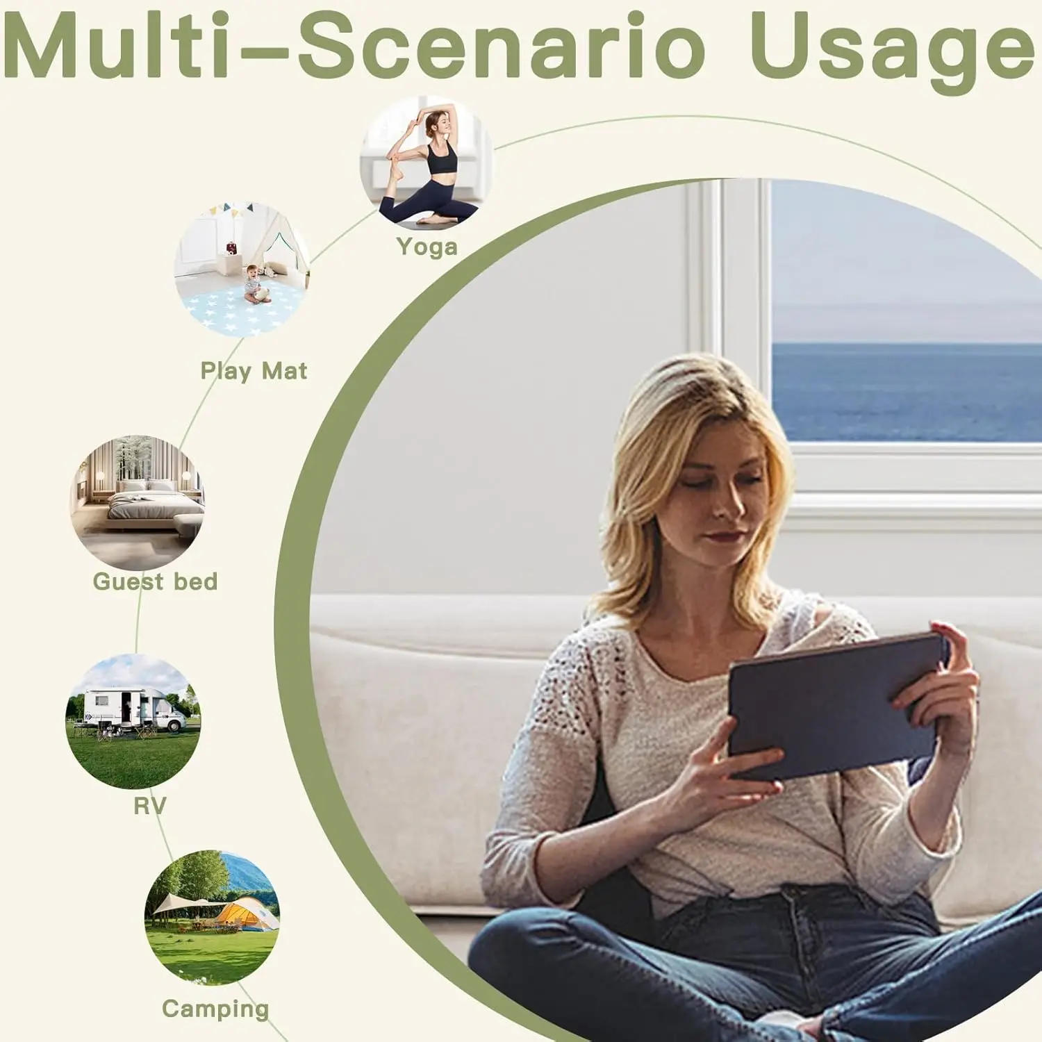 Description Picture 6 of itemFolding Sofa Bed Queen with 2 Pillows, Portable Foldable Sofa Bed for Travel, Trifold Sleeper with Breathable & Washable Cover