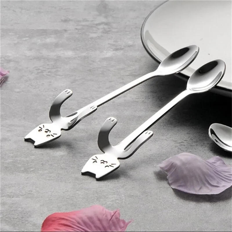Description Picture 4 of item1pc  Stainless Steel Spoon Fork Portable Tableware Cute Cat Paw Shaped Dinnerware Adults Kids Coffee Tea Stirring