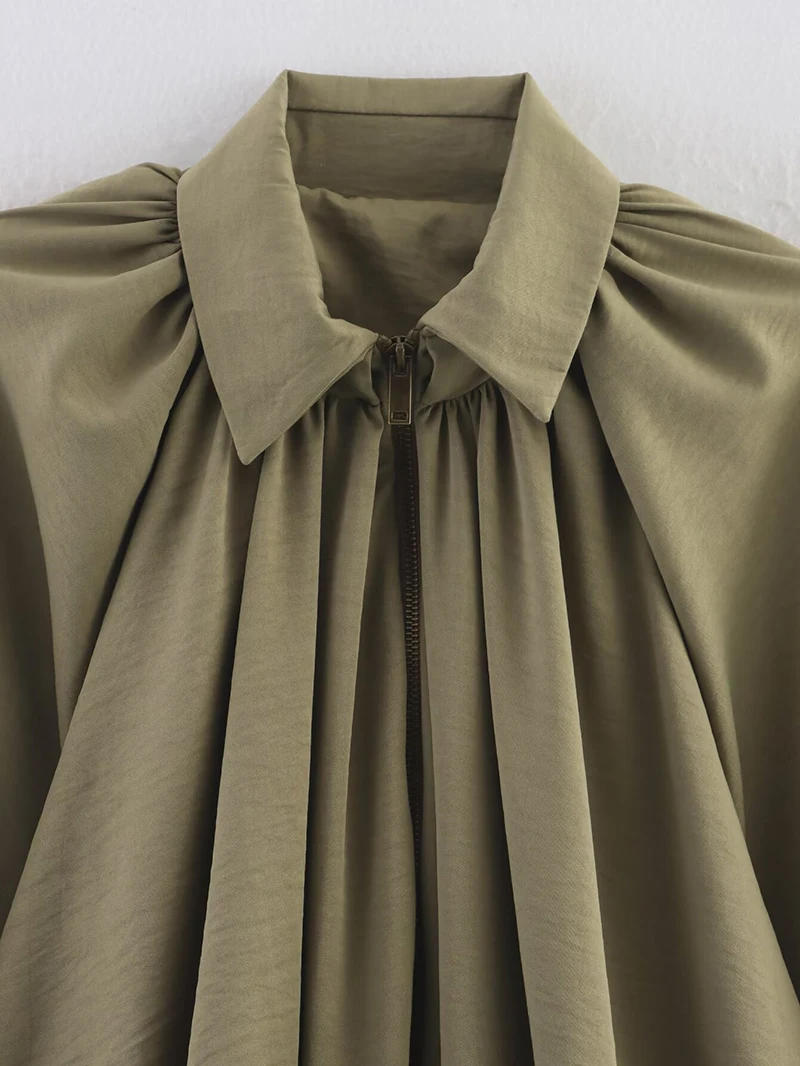 Description Picture 5 of itemRAFZNB Fashion Bomber Jackets Coats for Women Turn-down Collar Long Sleeve Loose Coats Vintage Female Outerwear Chic Tops