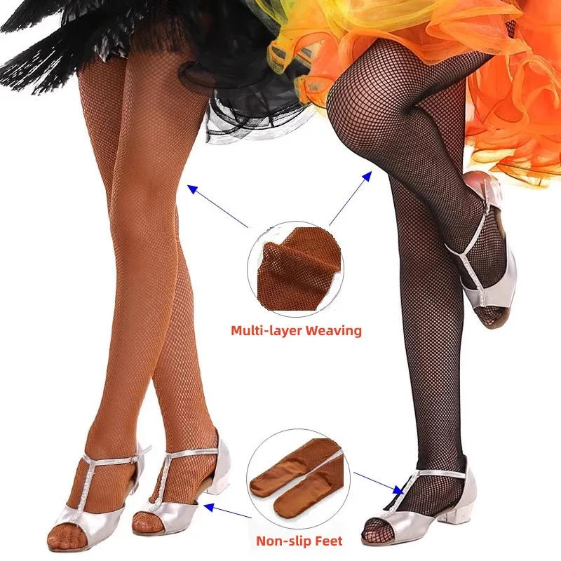 Description Picture 3 of itemMulti-layer Weaving Hard Mesh Tights Latin Dance Competition Special Socks Anti-skid Feet Dancer Stockings Hosiery For Women