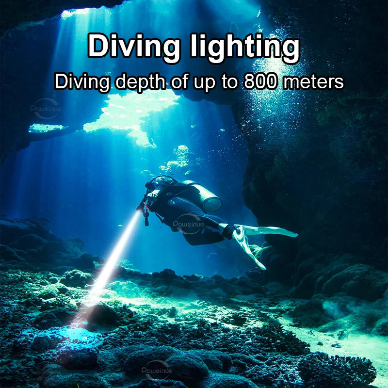 Description Picture 5 of item10000LM XHP190 Professional Diving Flashlight 26650 Rechargeable Diving Torch Underwater Lantern IPX8 Waterproof Flashlights