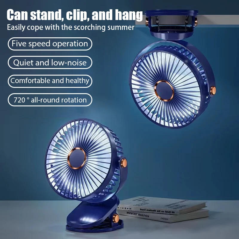 Description Picture 2 of itemDesktop Hang Clip Fan Rechargeable Portable Air Circulator Ceiling Electric fan Camping Fans With LED Light Clip-on Air Cooler