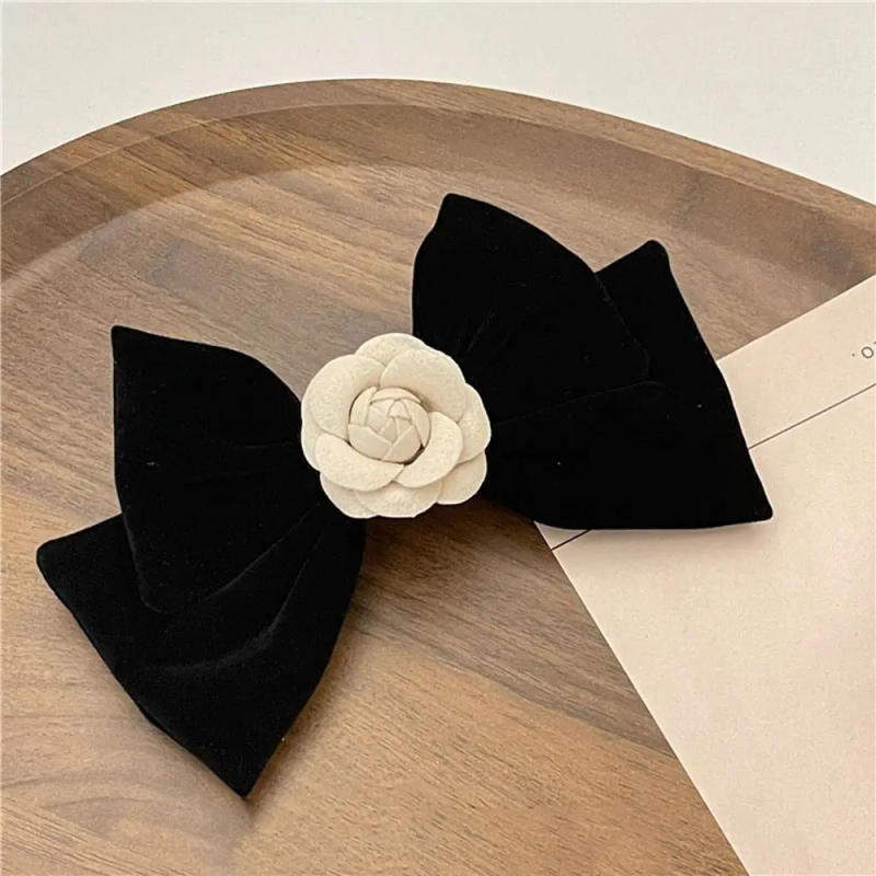 Description Picture 4 of itemCute Bow Knot Camellia Black Wome Hair Accessories Flower Hairpin Korean Style Hair Clip Girls Spring Clip Big Bow Hairpin