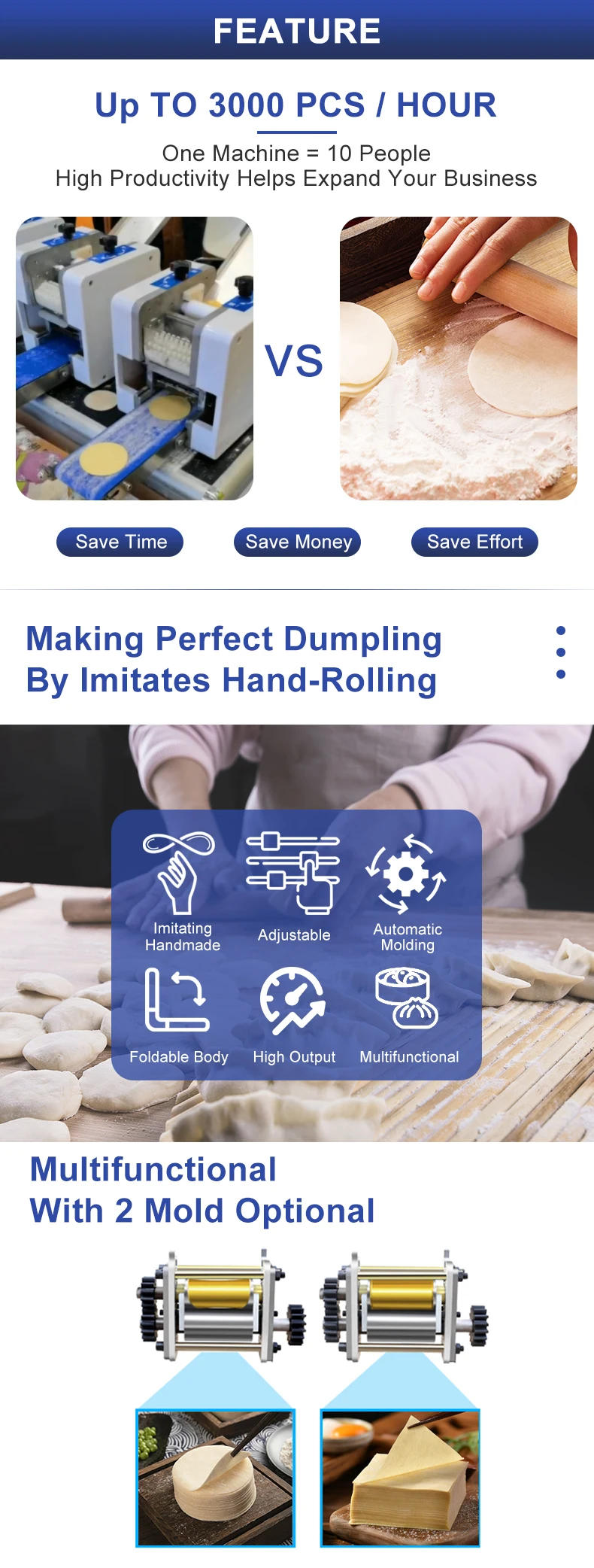 Description Picture 5 of itemHot Commercial Home Use Dumpling Machine Machine Wonton Skin Sheet Machine for Round or Square Dough Sheet Machine Free Shipping