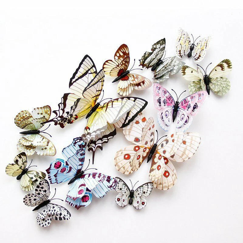 Description Picture 6 of item12Pcs Double Layer 3D Butterfly Wall Stickers Home Room Decor Butterflies For Wedding Decoration Magnet Fridge Decals