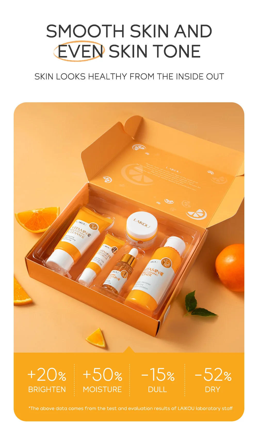 Description Picture 5 of item5 Pieces Vitamin C Skincare Set  Moisturizing Face Serum Brighten Cream Antiage Eye Cream Toner Facial Care Set for Dropshipping