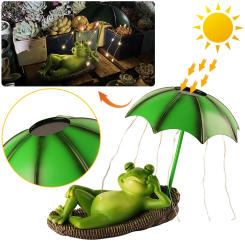 Frogs Umbrella LED Sculptures Light Resin Solar Frog Umbrella Pond Statues Outdoor Frogs Figurines Light Garden Decoration Gift