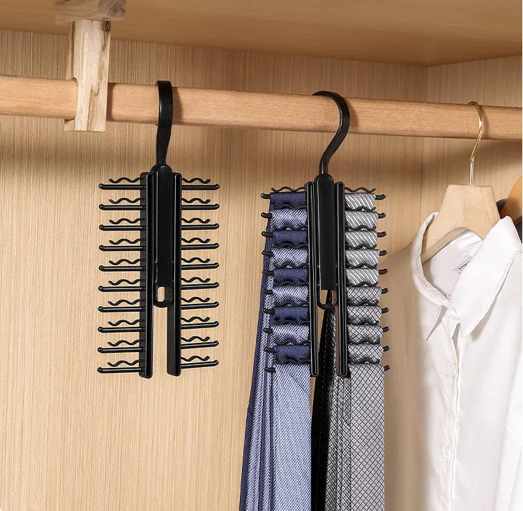 Description Picture 5 of itemTie Hanger Rotatable Necktie Storage Rack Wardrobe Organizer 20 Rows Large Capacity Belt Tie Hooks Closet Skidproof Tie Clamp