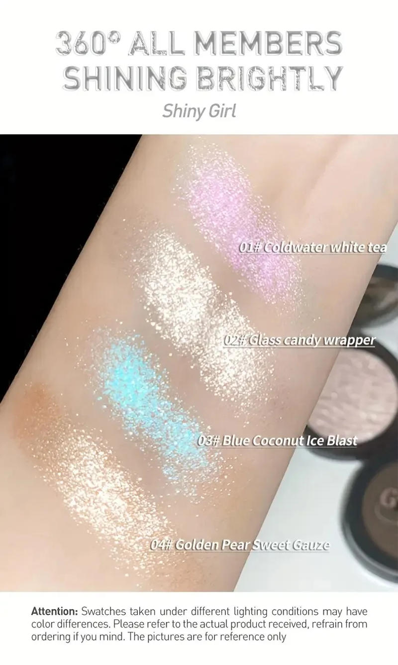 Description Picture 6 of item4-Color Diamond Highlighter Powder Palette Waterproof High Gloss Glitter Body Highlight Eyeshadow Face Contour Illuminator Makeu