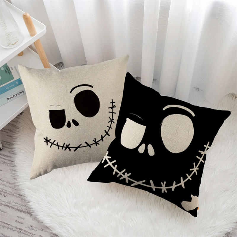 Description Picture 2 of itemHollow Skull Linen Square Throw Pillow Case Decorative Cushion Cover Pillowcover for Sofa 18"X 18" Throw Pillow Covers