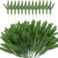 1-100Pcs Christmas Artificial Pine Branches Greenery Plants Pine DIY Accessories for Wreath Christmas and Home Garden Decor