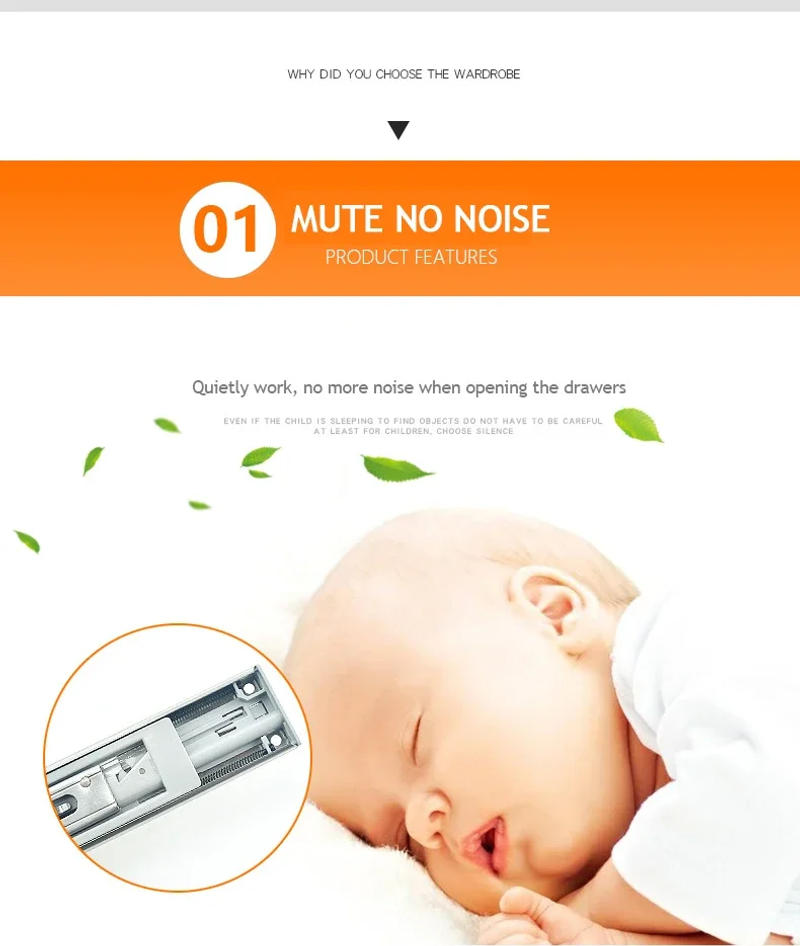 Description Picture 4 of item2Pcs Metal Buffer Drawer Slides 10-22" Track Width 45mm Mute Three-Section Rail Sliding Furniture Hardware Fittings