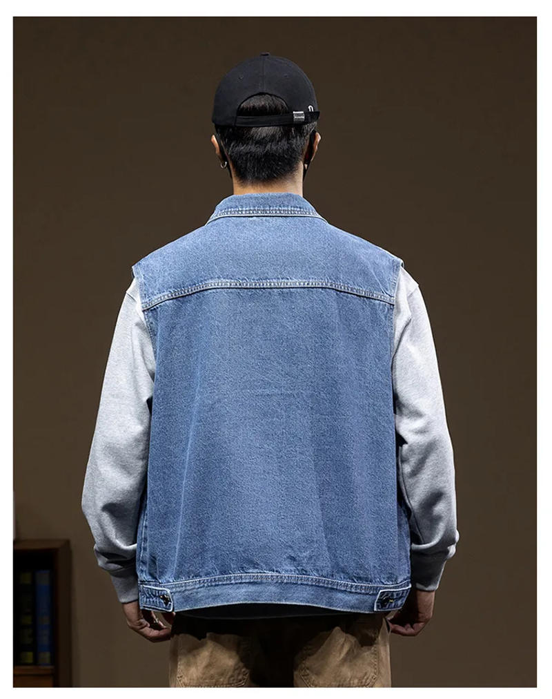 Description Picture 6 of itemPluls Size Men's denim waistcoat men's autumn black Slim jacket sleeveless big yards denim vest handsome mens 5xl 6xl 7xl