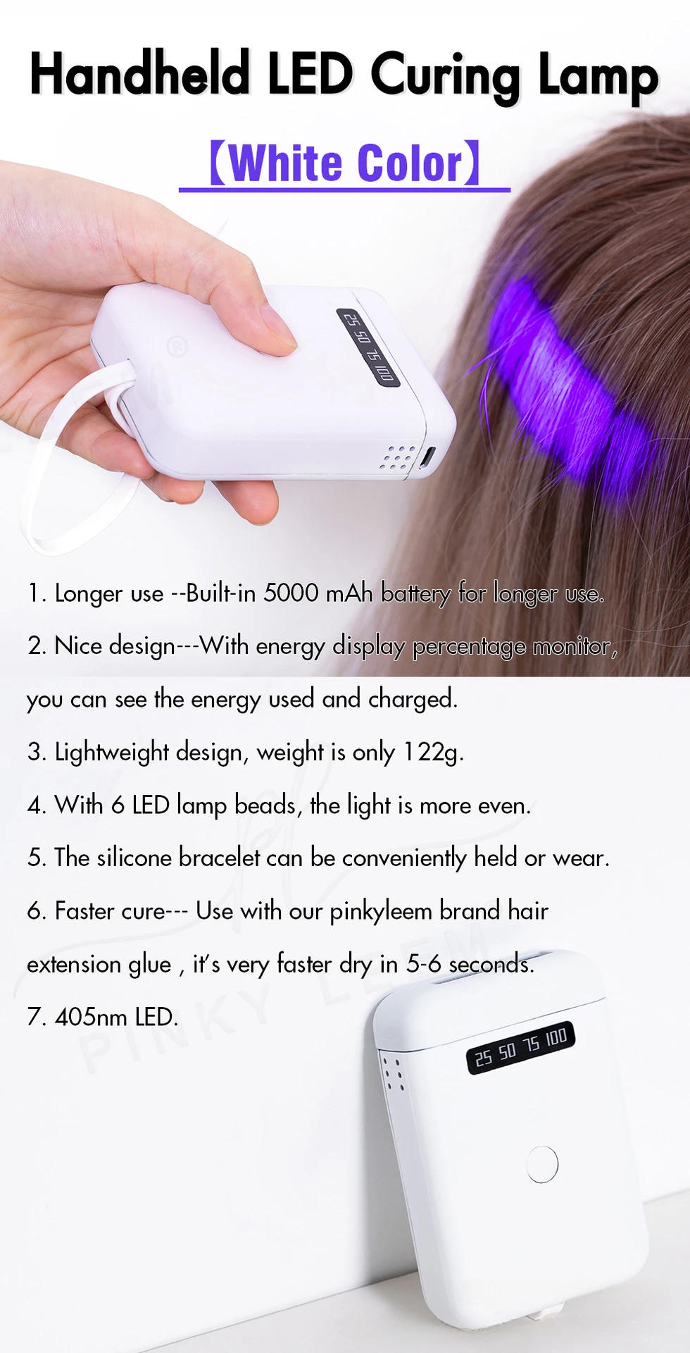 Description Picture 2 of itemHair Extension V-Light LED Handheld UV Lamp Rechargeable Fast Grafting UV Hair Extension Machine High Power UV Curing Lamp