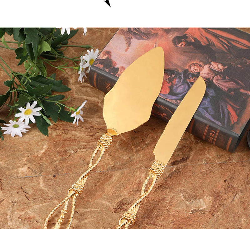 Description Picture 5 of itemKonco Cake Knife And Server Set,2 PCS Gold Cake Cutting Utensils Engraved Cake Cutter and Serving Spatula for Wedding Party