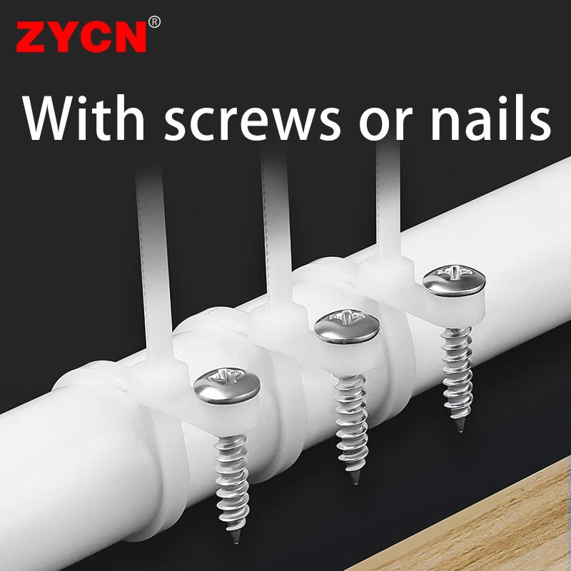 Description Picture 2 of item100Pcs Screw Hole Cable Ties Nylon Self-Locking Loop 4x150/200MM Wrap Bundle Mount Organizer Fastening Straps Fasten Zip Plastic