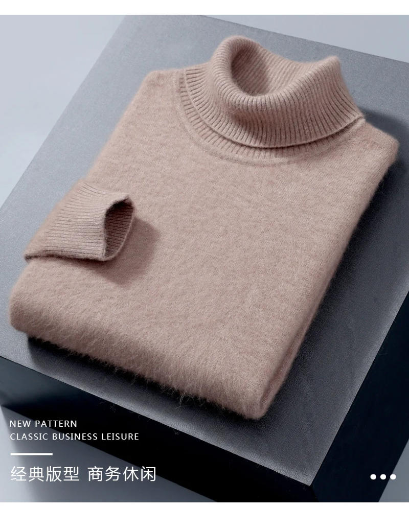 Description Picture 5 of itemAutumn and Winter Men Loose Turtleneck 100% Mink Cashmere Sweater Men's Casual Thermal Pullover Solid Color Knit Plus-Size Top