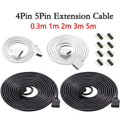 4PIN RGB 5PIN RGBW Extension Power Cable White Black 0.3m 1m 2m 3m 5m 10m Electrical Wire SMD 2835 5050 LED Connect Copper Cord