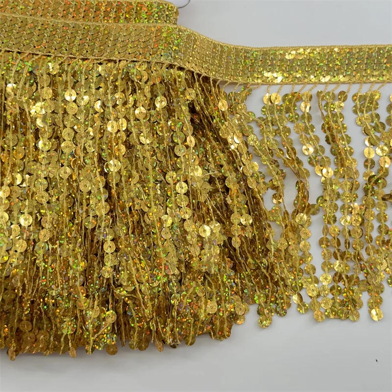 Description Picture 4 of item15cm Wide Silver Gold Sequins Lace Fringe Tassel Trim Ribbon Stage Performance Wedding Dress Sewing Fabric Named Diy Latin Dress
