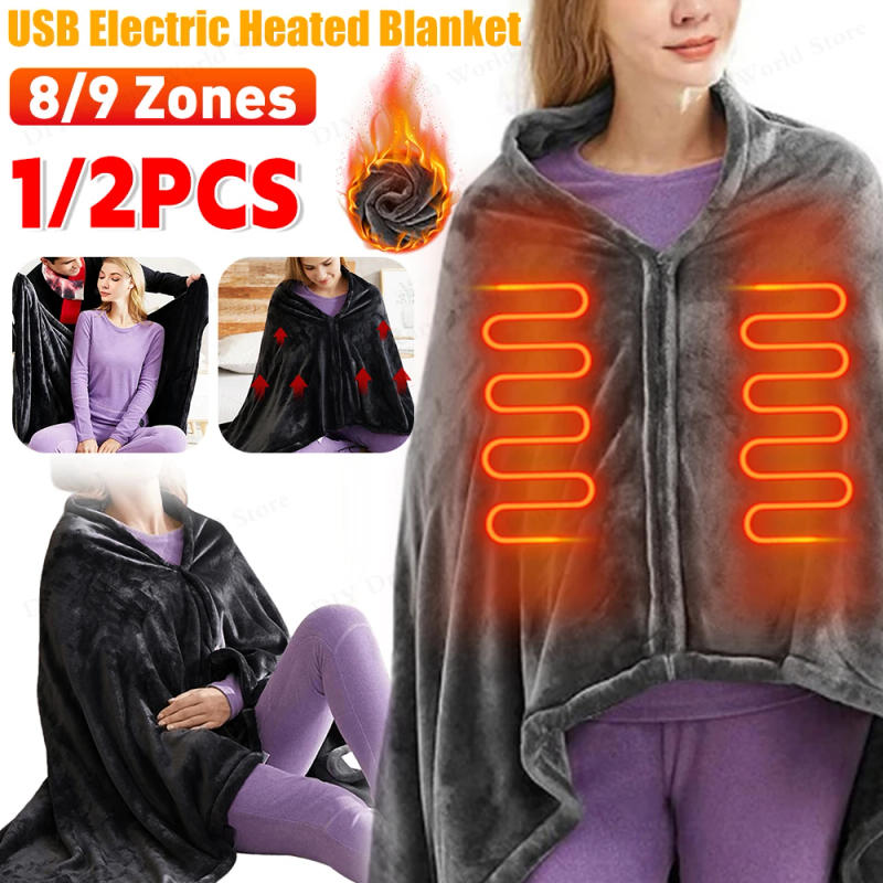 Description Picture 6 of item1/2PCS Wearable Heating Blanket USB Electric Heating Pad 3Levels Body Heater Coral Velvet Thermal Shawl Mat for Home Office Camp