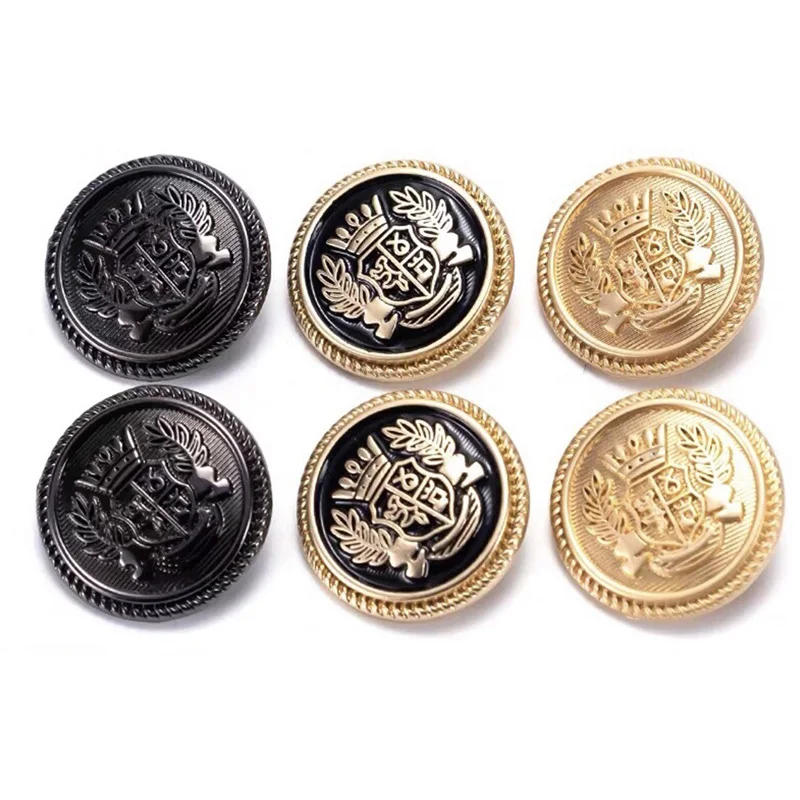 Description Picture 3 of item10Pcs Vintage Metal Round Buttons College Style Crown Pattern Suit Buckles Sewing Jacket Coat Garment Shank Golden Buttons