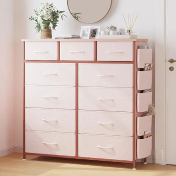 2023 new  11 Dresser Drawer for Bedroom, Chest of Drawers with Side Pockets, Hooks,  Storage Drawer, Steel Frame, Organizer Unit