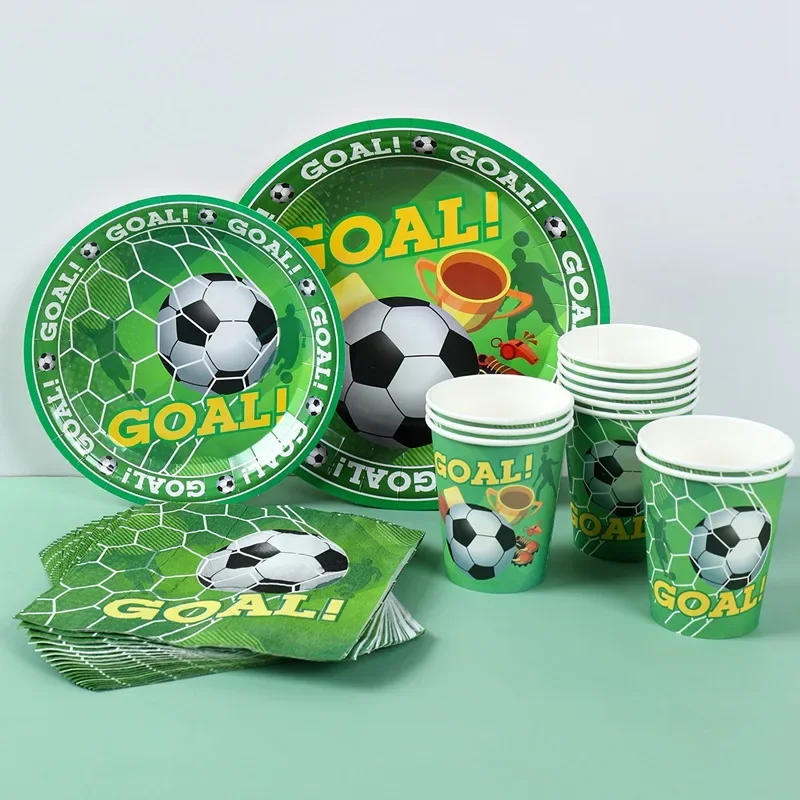 Description Picture 3 of itemFootball Theme Disposable Tableware Set Sport Boy Birthday Party Baby Shower Cake Decor Supplies Soccer Pattern Cup Plate