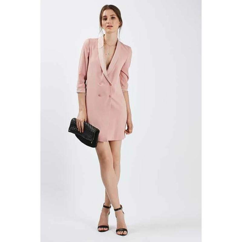 Description Picture 3 of itemElegant Light Pink Double Breasted Women's Jacket Fashion Formal Casual Office Lady Long Coat Slim Fit Only 1 Blazer
