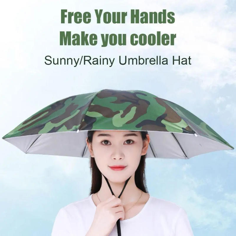 Description Picture 2 of item1PC Umbrella Hat Windproof Fishing Head Wearing Sunshade Rain Gear Outdoor Folding Portable Umbrella Camping Beach Head Hats