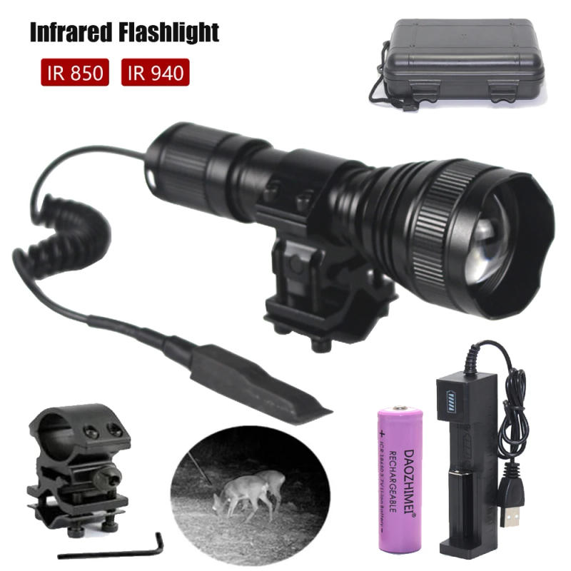 Description Picture 2 of itemT21 IR Hunting 940nm/850nm Light Infrared Flashlight Zoomable Night Vision Torch +18650+USB Charger+Switch+Mount
