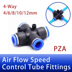 PZA Pneumatic Connector - Plastic Air Fittings - 4-Way Water Push Fitting for Hose Pipe - Fast Coupler (4mm/6mm/8mm/10mm/12mm)