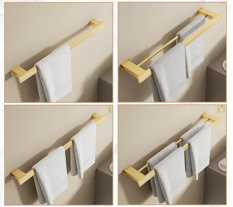 Description Picture 5 of itemBathroom Accessories Perforation-free Metal Bath Towel Holder Deluxe Bathroom Square Towel Holder Aluminum Alloy Wall Shelving