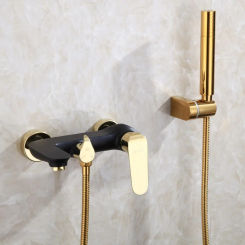 Bathtub Shower Set Wall Mounted Gold and White Bathtub Faucet, Bathroom Cold and Hot Bath and  Mixer Taps Brass