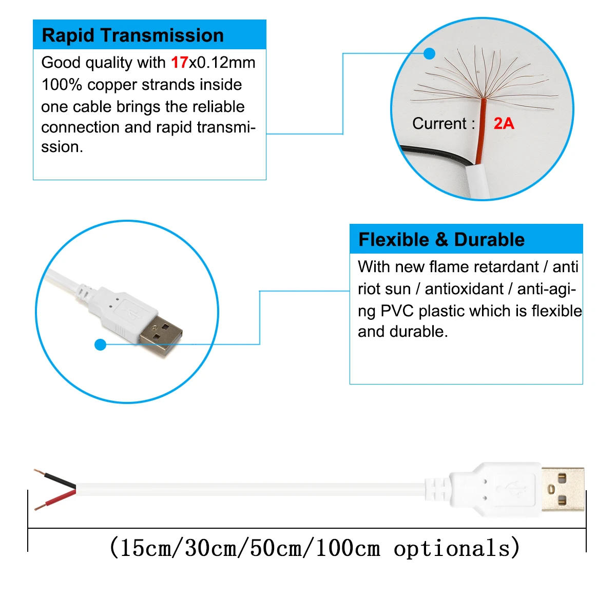 Description Picture 4 of itemUSB 2.0 5V 12V Power Cable Pigtail Cable 2pin USB Cable Male Female Plug For DIY USB Equipment Replace Household Appliances