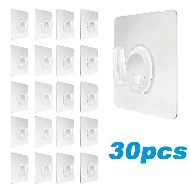 Description Picture 2 of item30PCS Wall Hooks Transparent Strong Self Adhesive Key Towel Door Wall Hanger Hanging Kitchen Bathroom Accessories Hooks