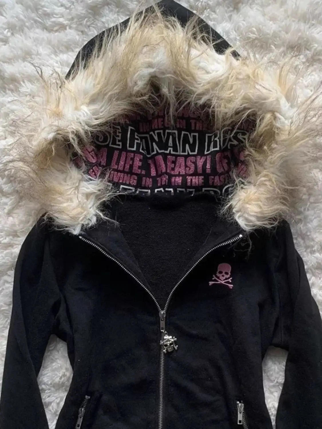 Description Picture 4 of itemWinter New Hooded Jacket Street Wear Harajuku Retro Versatile Long Sleeve Wool Warm Zipper Gothic Y2K Comfortable Long Sleeve