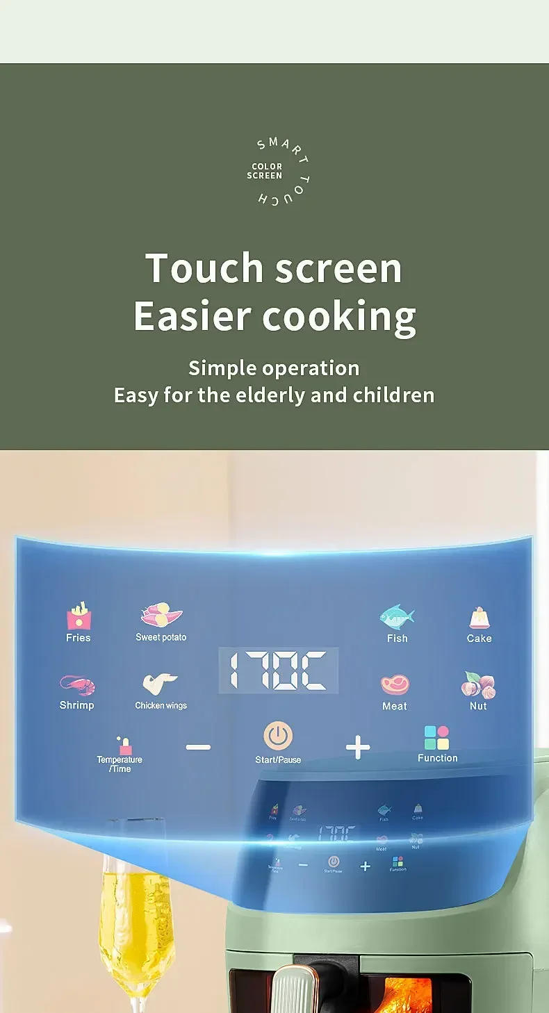 Description Picture 5 of item6L Air fryers 220V multi-function household 6L large capacity visible circulating hot air electric fryer English 110V airfryers