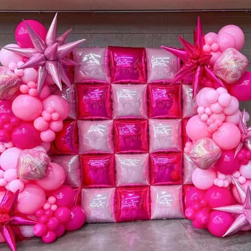 Description Picture 6 of item25/35Pcs Square Foil Balloons Wall Double Sided Metal Gold Hot Pink Square Balloon Backdrop for Birthday Baby Shower Wedding Dec