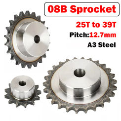 1Pcs 08B Chain Drive Sprocket 25 Tooth to 39 Tooth Pitch 12.7mm For 08B Chain Transmission Gears A3 Stee