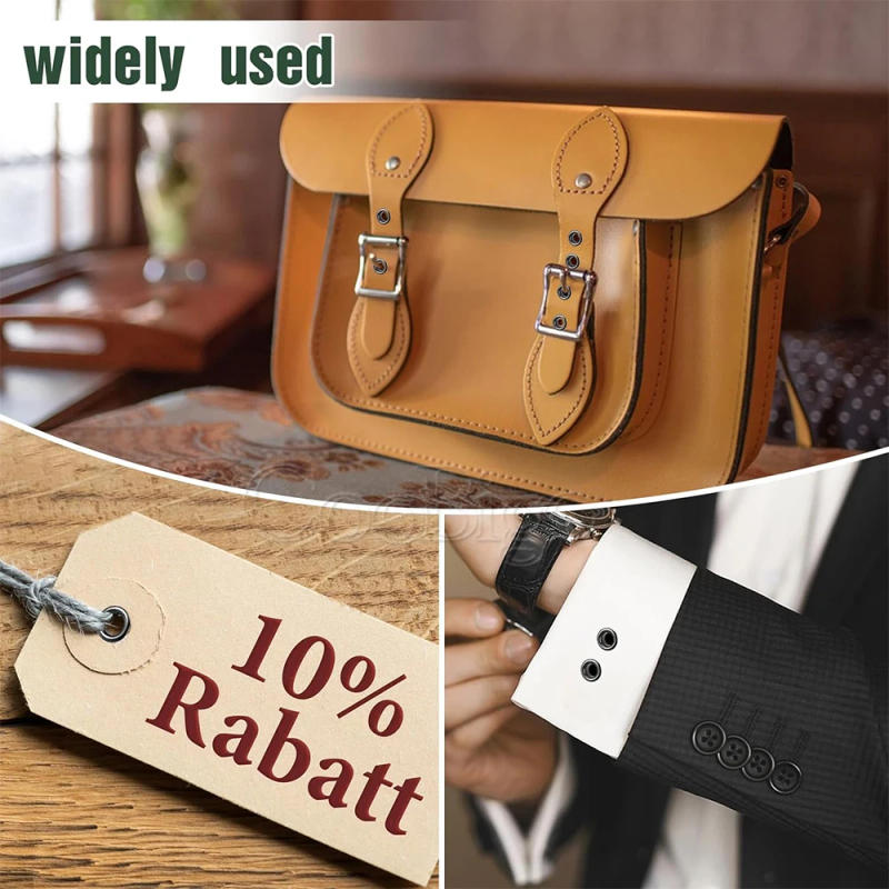 Description Picture 5 of item100sets Silver Metal Eyelets and Eyelet Punch Die Tool Set for Leathercraft Clothing Shoes Belt Bag Grommet Banner 2mm-17mm