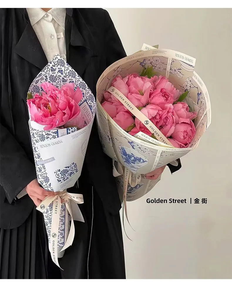 Description Picture 3 of item10pcs 58*38cm Blue and White Porcelain Pattern Packaging Paper Plant Pattern Packaging Papers Thickened Flower Packaging Paper