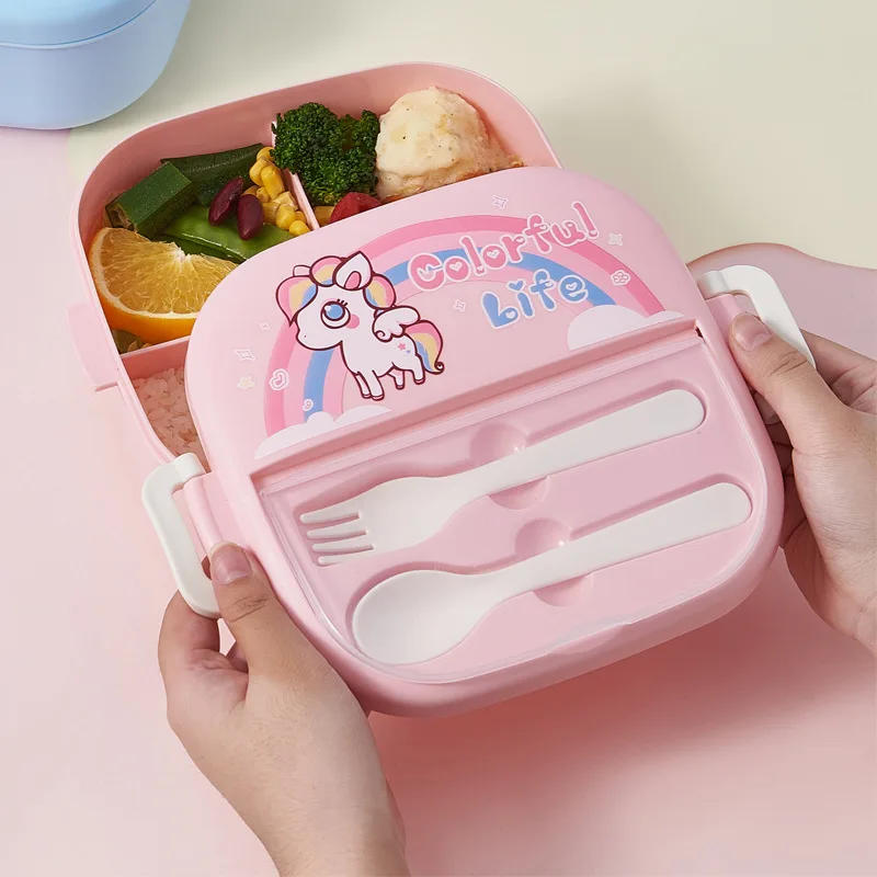Description Picture 4 of itemBento Lunch Box for Kids Girls Cartoon Students Kawaii Cute Pony Heated 3 Grid Sandwich Snack Food Box Special Canteen