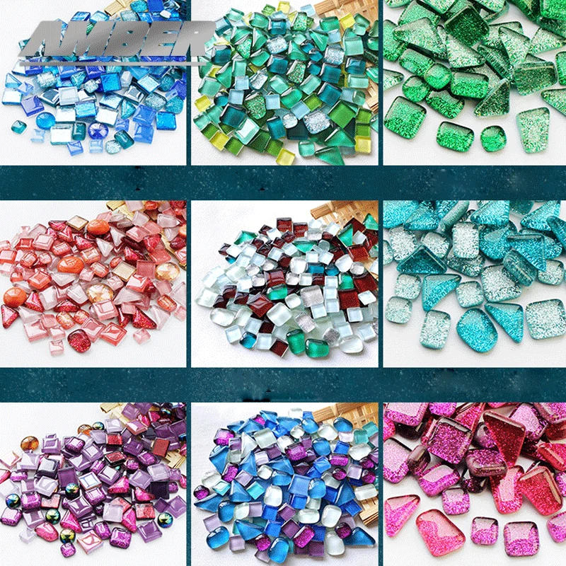 Description Picture 3 of item100g Diy Mix Color Glitter Glass Mosaic Stones Mosaic Tiles Glass Pebbles Crafts Material Puzzle For Diy Mosaic Making  arte