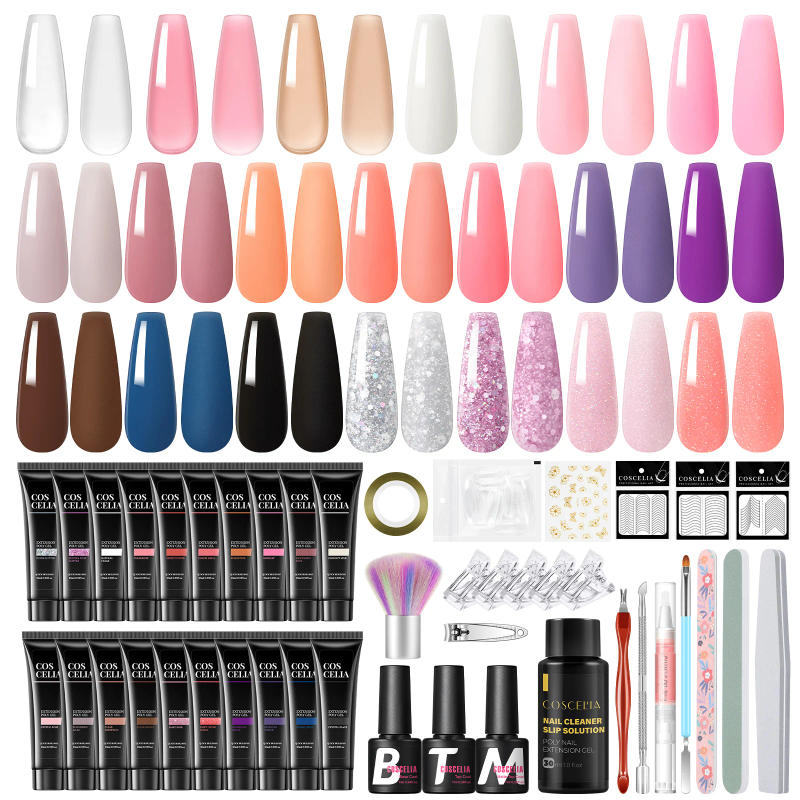 Description Picture 2 of itemCOSCELIA Poly UV Gel Kit 20 Colors Quick Extension Nails Building Gel Base Top Coat Manicure Acrylic Gel Tool Design Kit