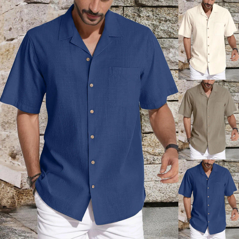 Description Picture 2 of item2024 New Solid Color Slim Fit Short Sleeved Men Shirt Japanese Basic Half Sleeved T-Shirts Summer Standing Collar Male Shirt