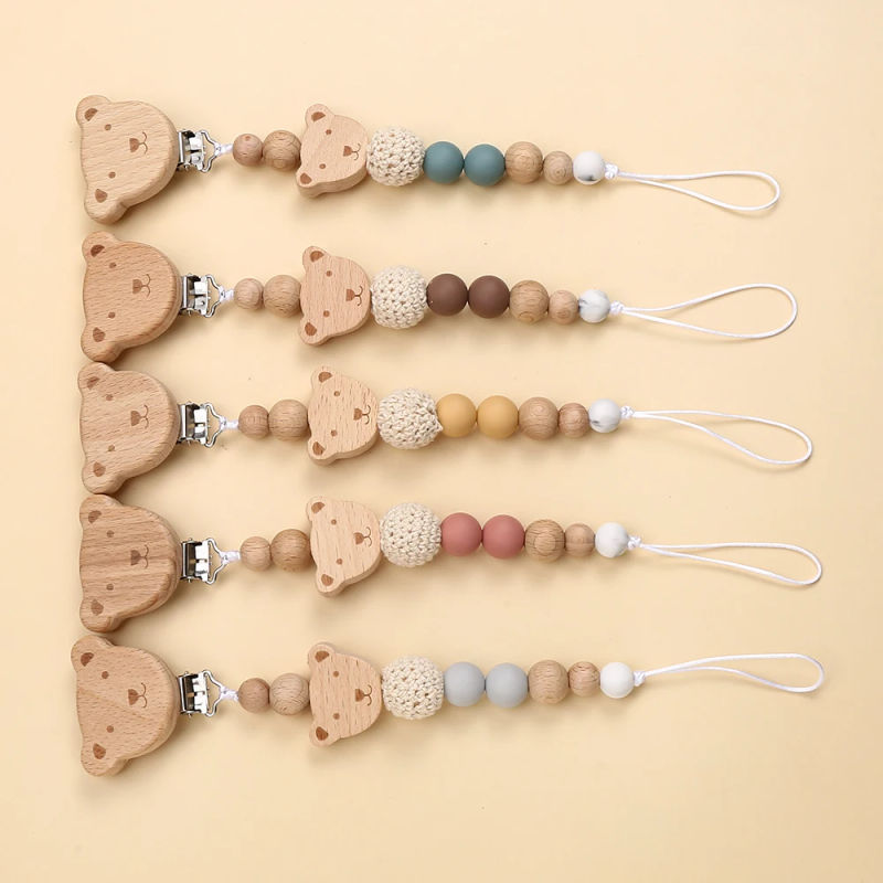 Description Picture 4 of itemNew  Wood Chew Silicone Beads Pacifier Clips Dummy Chain Holder Newborn Soother Chains Nipple Holder Infant Teething Toys Gifts