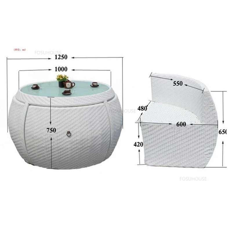 Description Picture 4 of itemNordic Leisure Outdoor Garden and Terrace Set Rattan Garden Furniture Sets Creative Round Balcony Table and Chair Five-piece Set