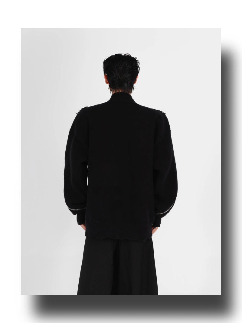 Description Picture 3 of itemHip Hop Zipper V-Neck Cardigan for Men Sweaters Autumn Y2K Loose Solid Single Breasted Metal Buckle Tops Mens Sweater Outwear