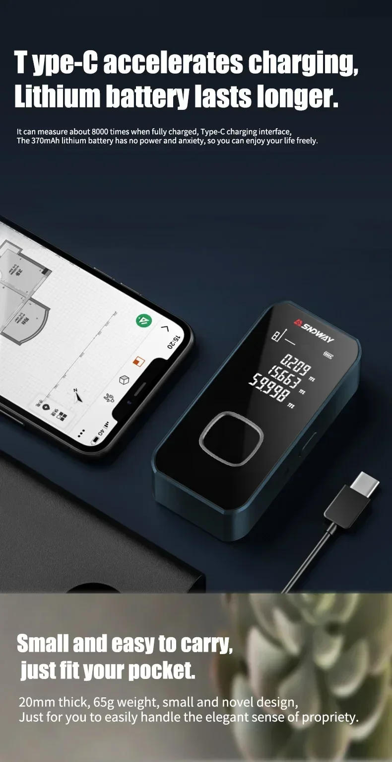 Description Picture 6 of itemMini Metal Laser Distance Meter 40M 50M 60M 100M IN FT M Tape Measure Trena Lazer Rangefinders OLED Display Construction Tools