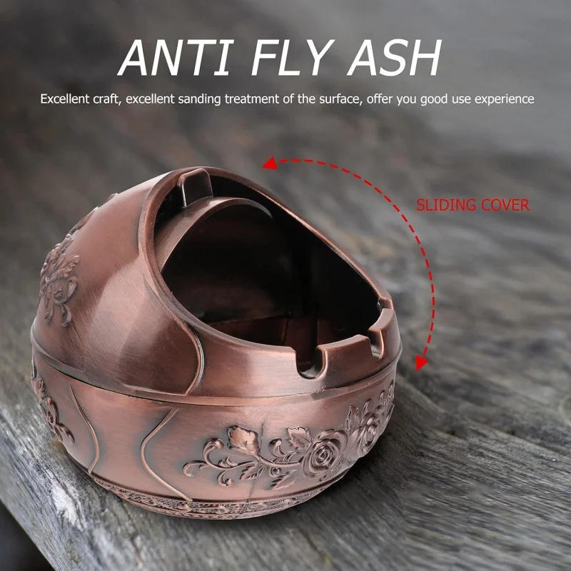 Description Picture 5 of itemNew Retro Ashtray with Lid Household Cigarette Smoking Holder Home Decor Zinc Alloy Large Ash Holder Home Friend Birthday Gift